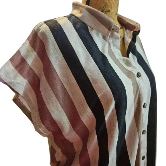 Exclusive One Brown And Black Normcore Spring Twist Front Knot Blouse Sz Lg - Picture 3 of 8
